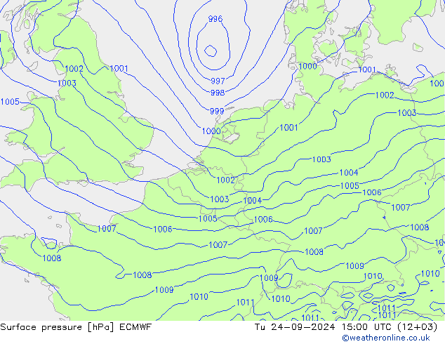 Yer basıncı ECMWF Sa 24.09.2024 15 UTC