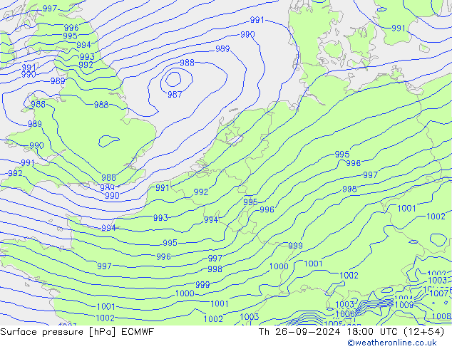 Surface pressure ECMWF Th 26.09.2024 18 UTC