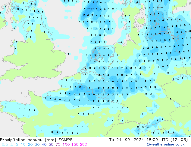 Precipitation accum. ECMWF Tu 24.09.2024 18 UTC