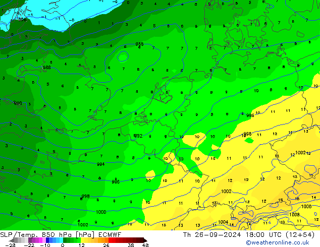 SLP/Temp. 850 hPa ECMWF do 26.09.2024 18 UTC