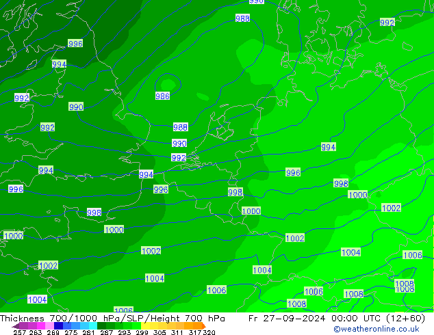 Thck 700-1000 гПа ECMWF пт 27.09.2024 00 UTC