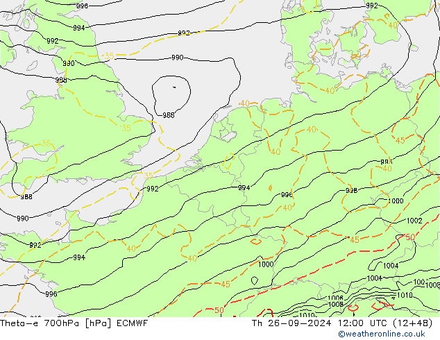 Theta-e 700hPa ECMWF Per 26.09.2024 12 UTC