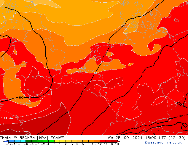 Theta-W 850hPa ECMWF We 25.09.2024 18 UTC