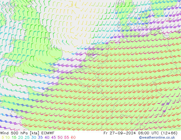 Wind 500 hPa ECMWF Fr 27.09.2024 06 UTC