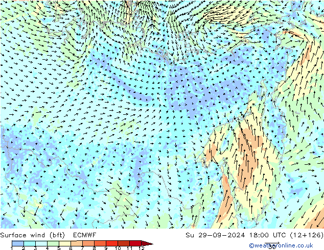 ве�Bе�@ 10 m (bft) ECMWF Вс 29.09.2024 18 UTC