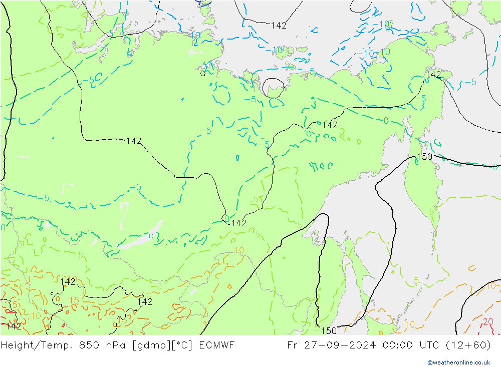 Z500/Rain (+SLP)/Z850 ECMWF Fr 27.09.2024 00 UTC