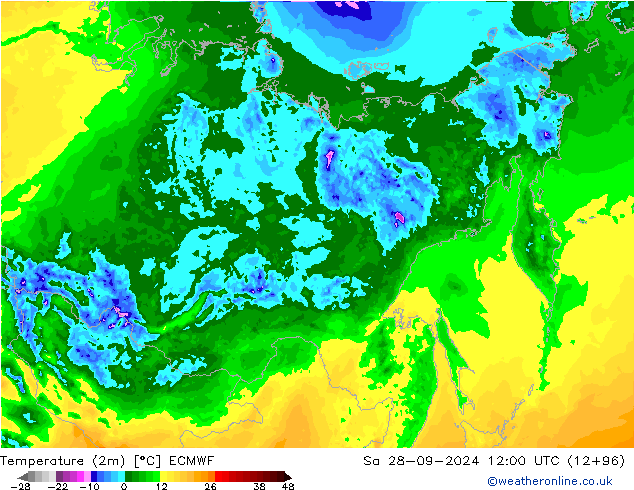 Temperature (2m) ECMWF So 28.09.2024 12 UTC