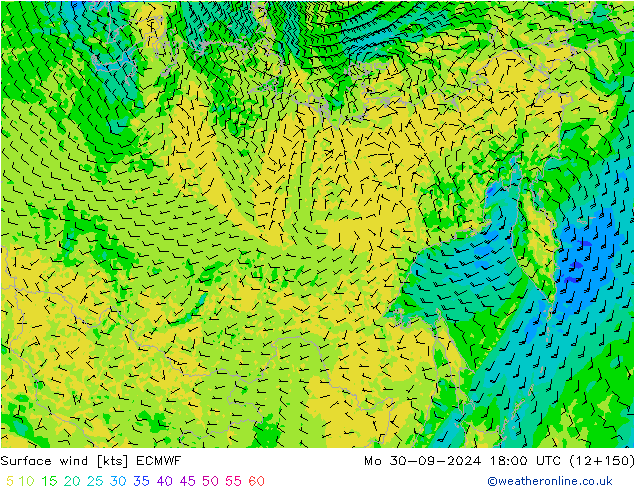 ветер 10 m ECMWF пн 30.09.2024 18 UTC