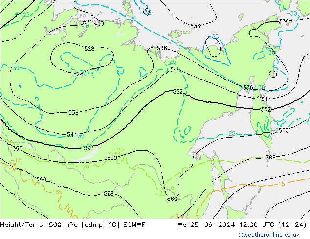 Z500/Rain (+SLP)/Z850 ECMWF We 25.09.2024 12 UTC