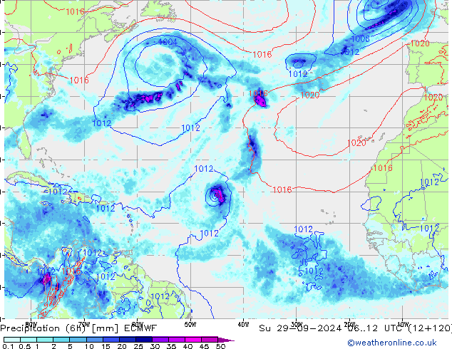 Z500/Rain (+SLP)/Z850 ECMWF nie. 29.09.2024 12 UTC