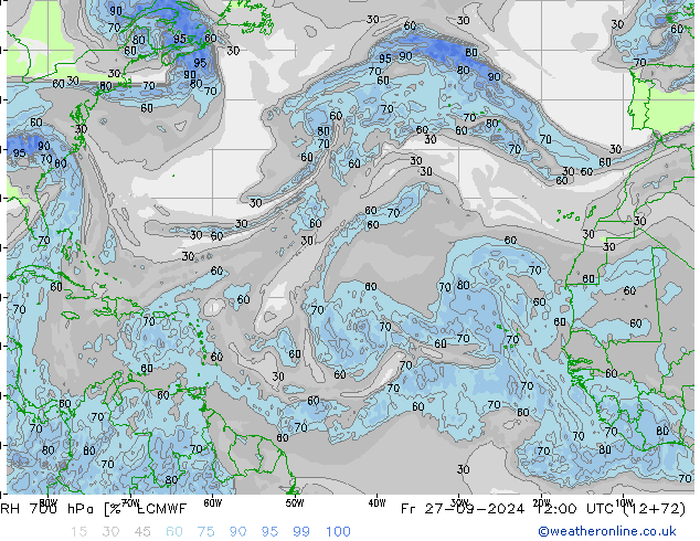 RH 700 hPa ECMWF Sex 27.09.2024 12 UTC