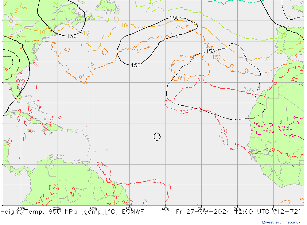 Z500/Rain (+SLP)/Z850 ECMWF Fr 27.09.2024 12 UTC