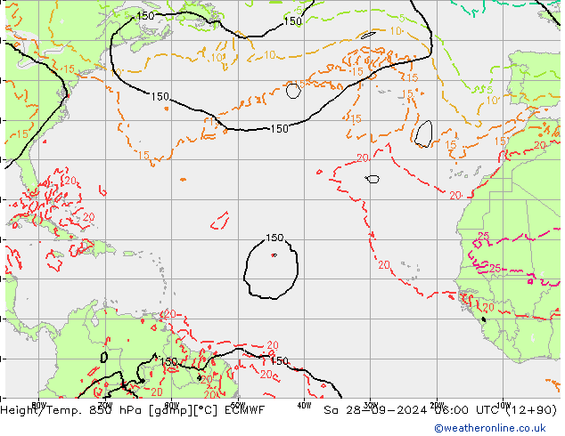 Height/Temp. 850 hPa ECMWF So 28.09.2024 06 UTC