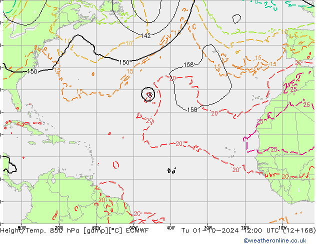 Z500/Yağmur (+YB)/Z850 ECMWF Sa 01.10.2024 12 UTC