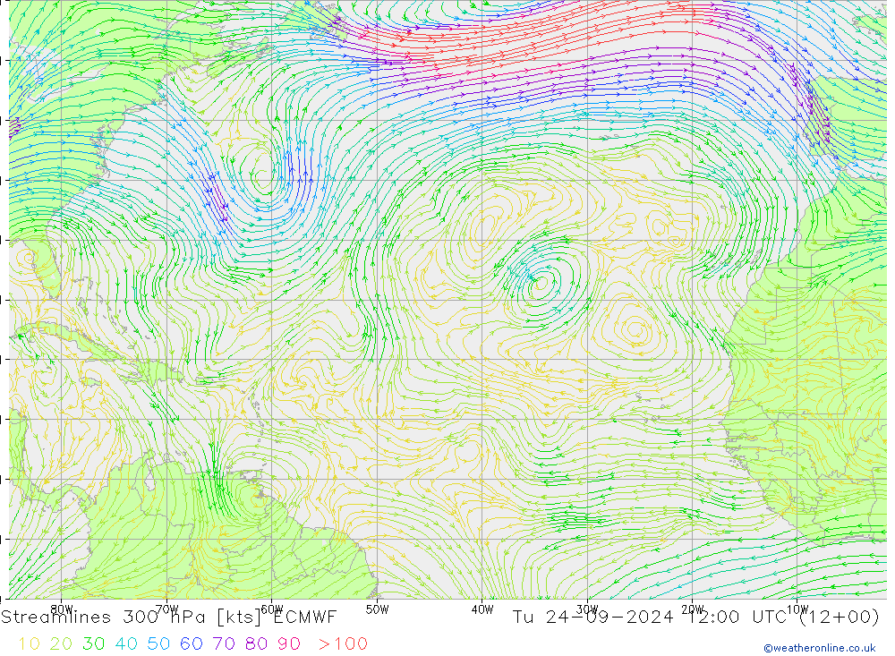 Streamlines 300 hPa ECMWF Tu 24.09.2024 12 UTC