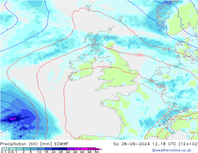 Precipitação (6h) ECMWF Sáb 28.09.2024 18 UTC