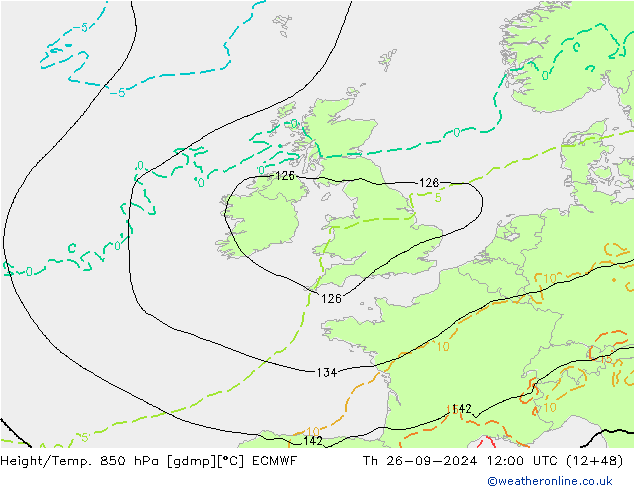 Z500/Rain (+SLP)/Z850 ECMWF Čt 26.09.2024 12 UTC