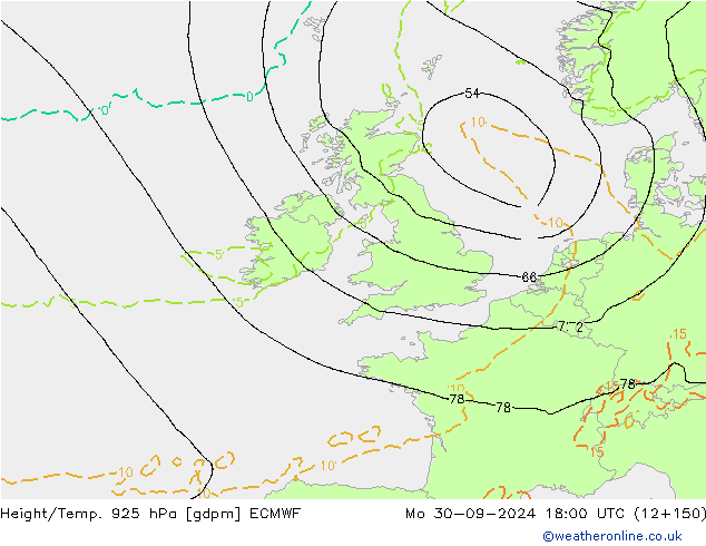 Height/Temp. 925 гПа ECMWF пн 30.09.2024 18 UTC