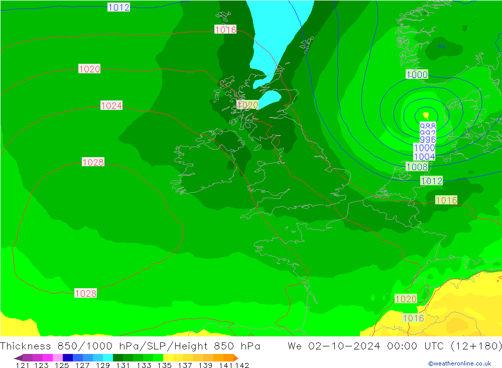 Thck 850-1000 hPa ECMWF We 02.10.2024 00 UTC