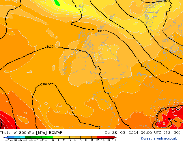 Theta-W 850hPa ECMWF Sáb 28.09.2024 06 UTC