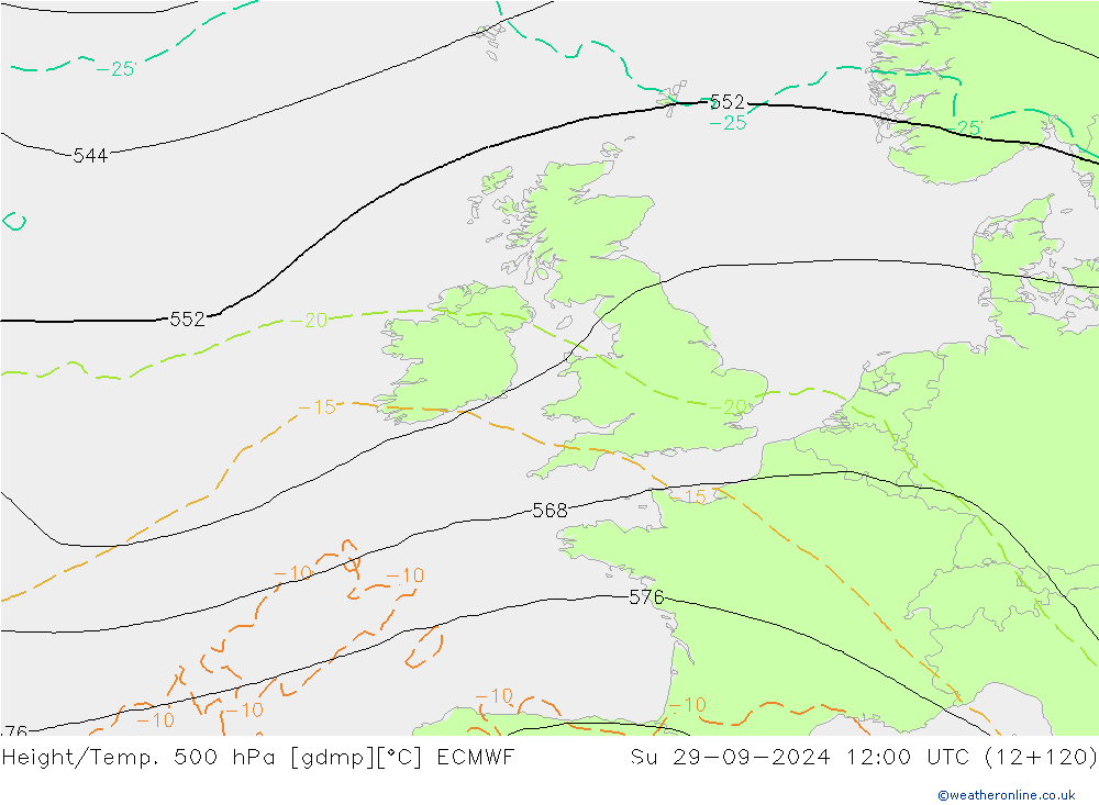 Z500/Rain (+SLP)/Z850 ECMWF nie. 29.09.2024 12 UTC