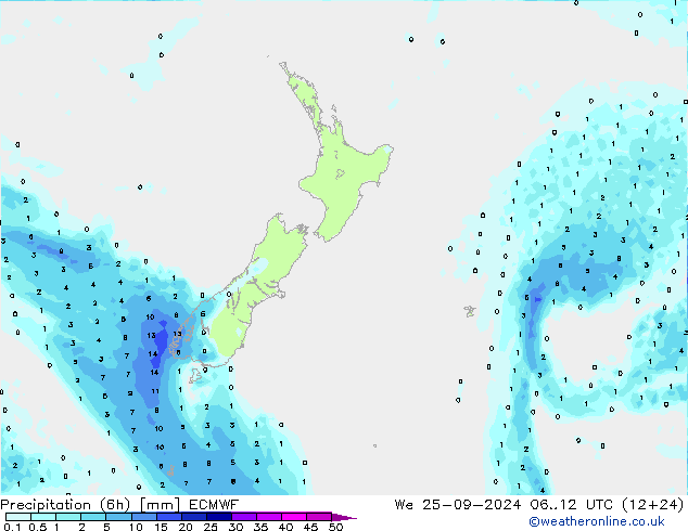 Precipitation (6h) ECMWF St 25.09.2024 12 UTC