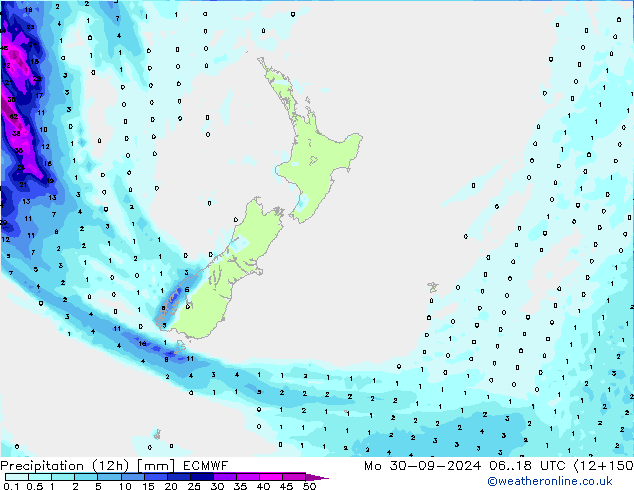 Precipitación (12h) ECMWF lun 30.09.2024 18 UTC