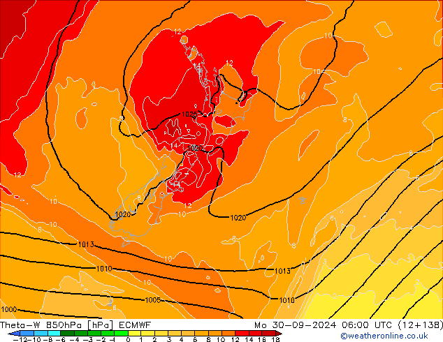 Theta-W 850hPa ECMWF Pzt 30.09.2024 06 UTC