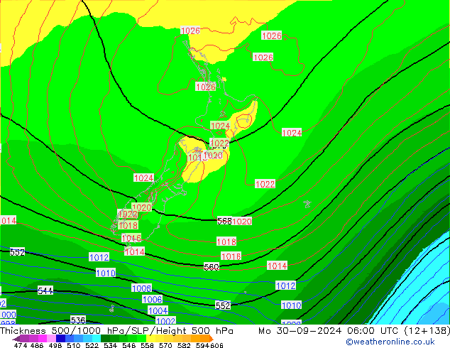 Thck 500-1000hPa ECMWF Mo 30.09.2024 06 UTC