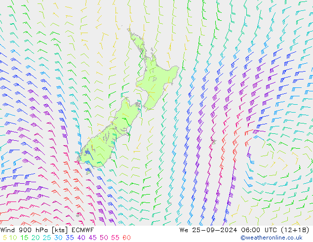 ветер 900 гПа ECMWF ср 25.09.2024 06 UTC