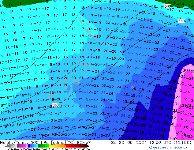 Z500/Yağmur (+YB)/Z850 ECMWF Cts 28.09.2024 12 UTC