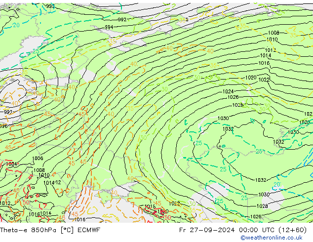 Theta-e 850hPa ECMWF Fr 27.09.2024 00 UTC