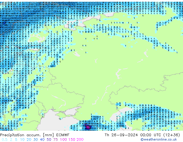 Precipitation accum. ECMWF Čt 26.09.2024 00 UTC