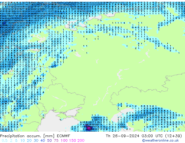 Precipitation accum. ECMWF Th 26.09.2024 03 UTC