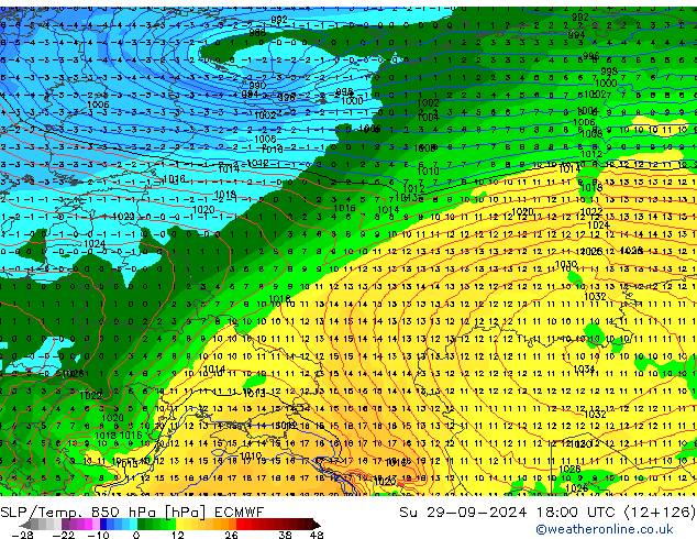 SLP/Temp. 850 hPa ECMWF zo 29.09.2024 18 UTC