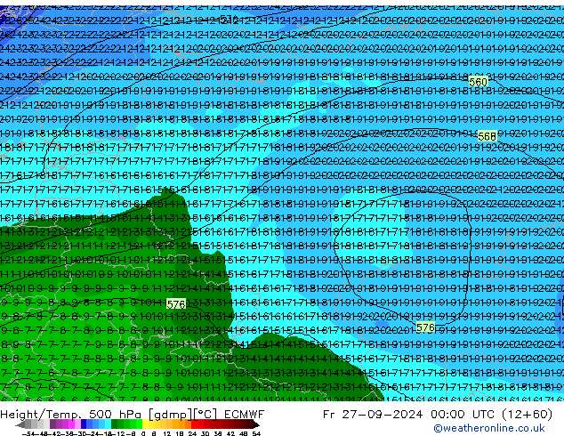 Z500/Rain (+SLP)/Z850 ECMWF  27.09.2024 00 UTC