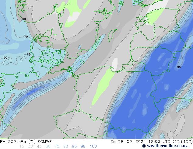 RH 300 hPa ECMWF  28.09.2024 18 UTC