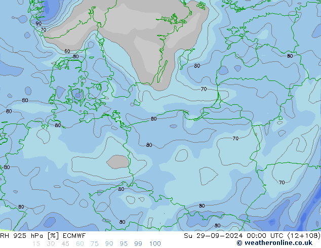 RH 925 hPa ECMWF  29.09.2024 00 UTC