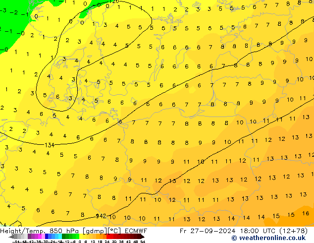 Z500/Rain (+SLP)/Z850 ECMWF ven 27.09.2024 18 UTC