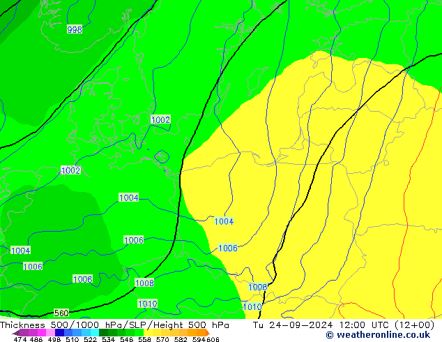 Thck 500-1000hPa ECMWF Tu 24.09.2024 12 UTC