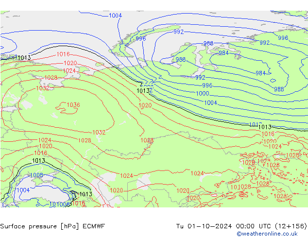 Surface pressure ECMWF Tu 01.10.2024 00 UTC