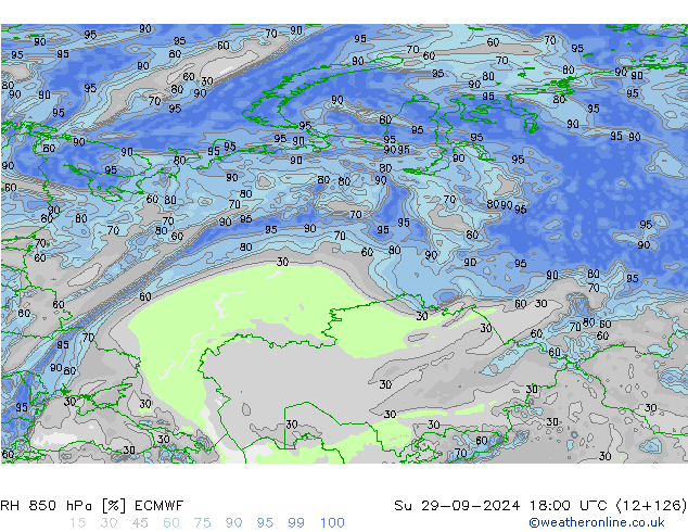 RH 850 hPa ECMWF So 29.09.2024 18 UTC