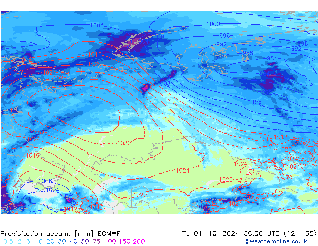 Totale neerslag ECMWF di 01.10.2024 06 UTC