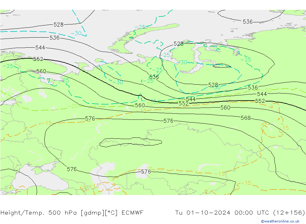 Z500/Rain (+SLP)/Z850 ECMWF Tu 01.10.2024 00 UTC