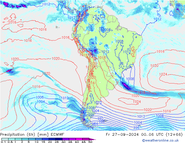 Precipitation (6h) ECMWF Fr 27.09.2024 06 UTC