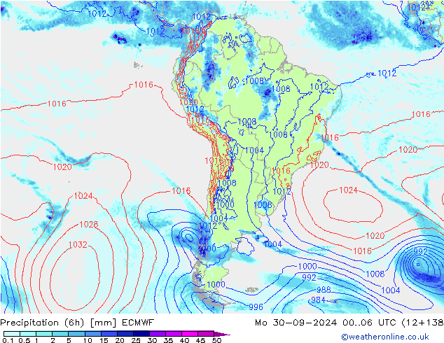 Précipitation (6h) ECMWF lun 30.09.2024 06 UTC