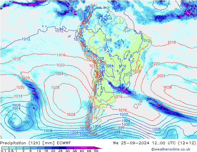 осадки (12h) ECMWF ср 25.09.2024 00 UTC