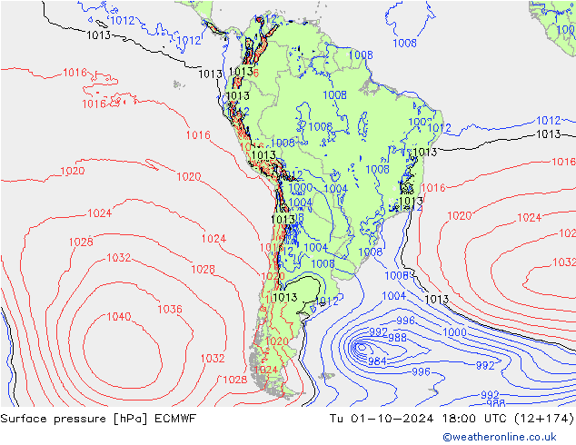 Surface pressure ECMWF Tu 01.10.2024 18 UTC