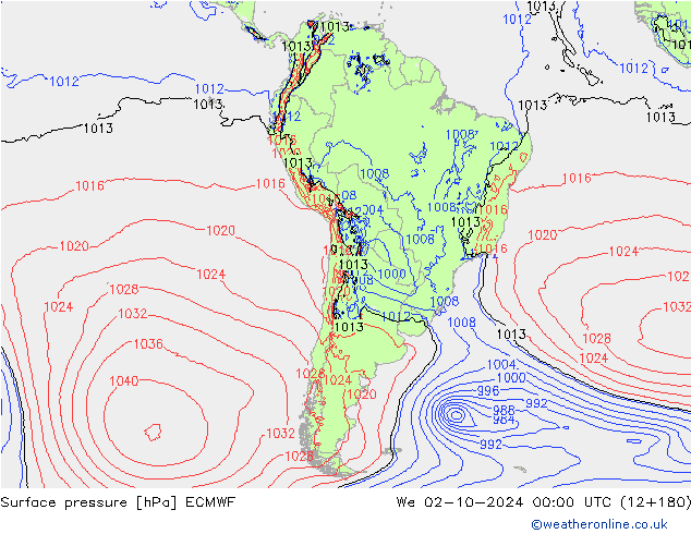 Presión superficial ECMWF mié 02.10.2024 00 UTC