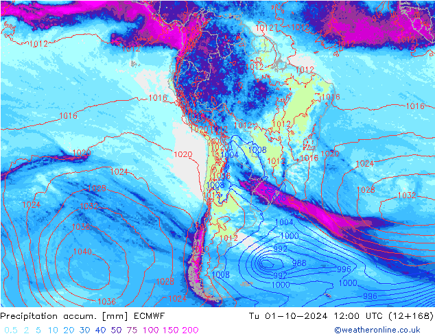 Totale neerslag ECMWF di 01.10.2024 12 UTC